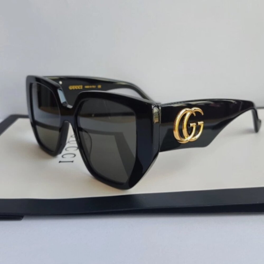 New GUCCI Women Sunglasses Oversized Black Rectangle GG0956S-003 Gray Lens